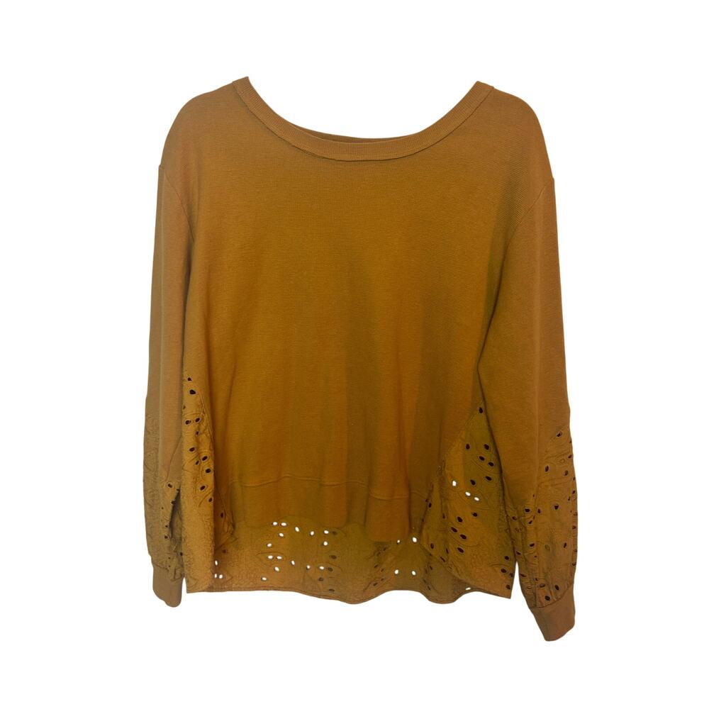 Pilcro Anthropologie Yellow Golden Blouse with Cut-outs Lace Size Medium M